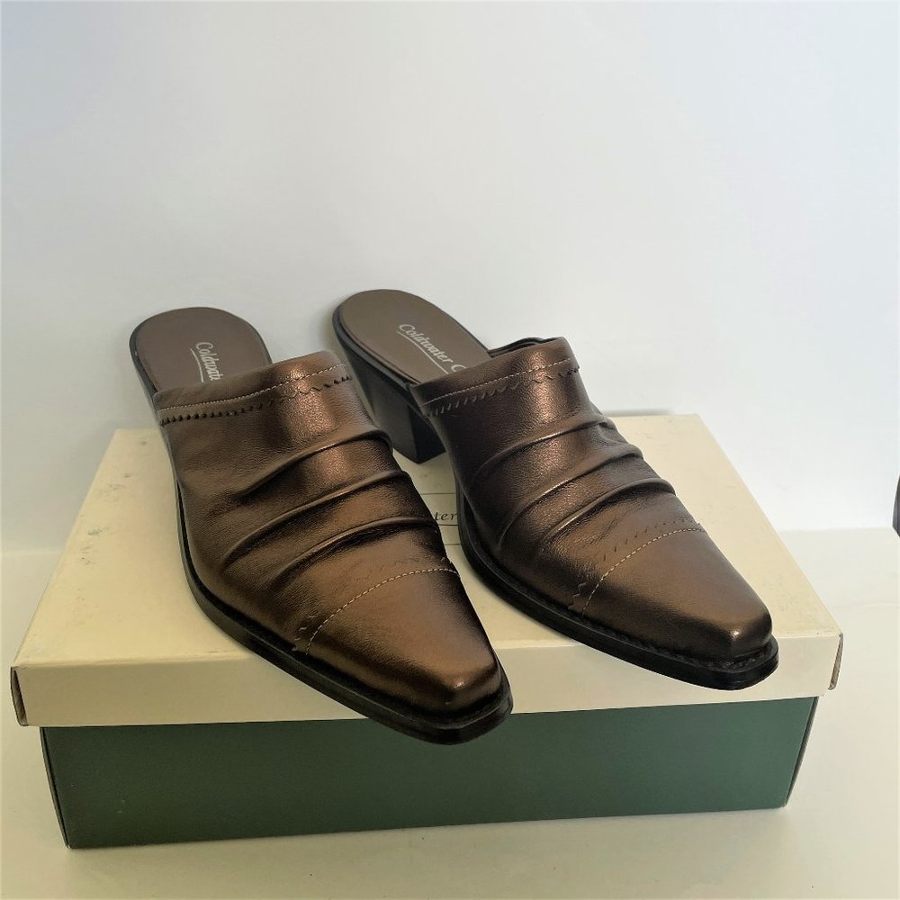 Coldwater Creek Bronze heeled mules.